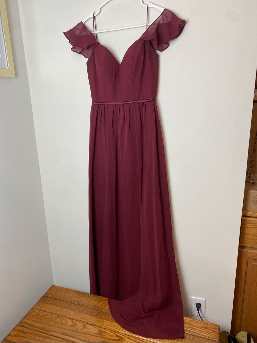Christina Wu Maroon Mahogany Sweetheart Off Shoulder A-Line Maxi Dress Size 0